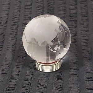 TWO s Company World Globe Earth Paperweight Frosted Etched Glass Crystal 3"